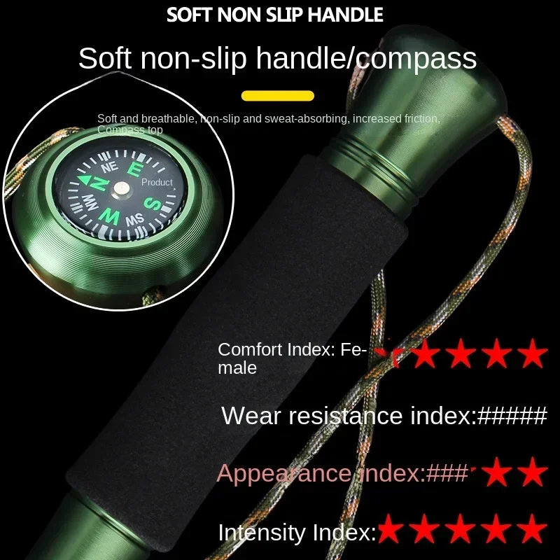 Non-Slip Handle Compass - Aluminum Trekking Pole, Outdoor Hiking Folding Stick, Multi-Functional Telescopic Self-Defense Tool