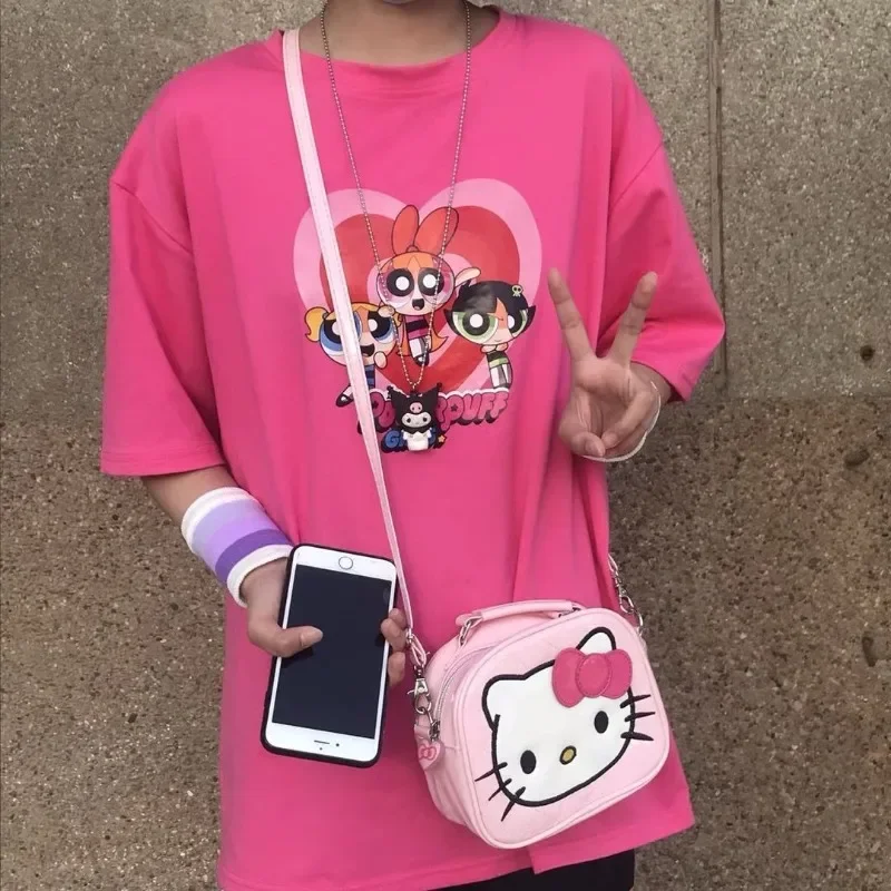 MBTI Rosa Hello Kitty Borsa a tracolla da donna Vintage impermeabile piccola borsa in pelle carina 2024 Borsa da ascella stile Harajuku di moda