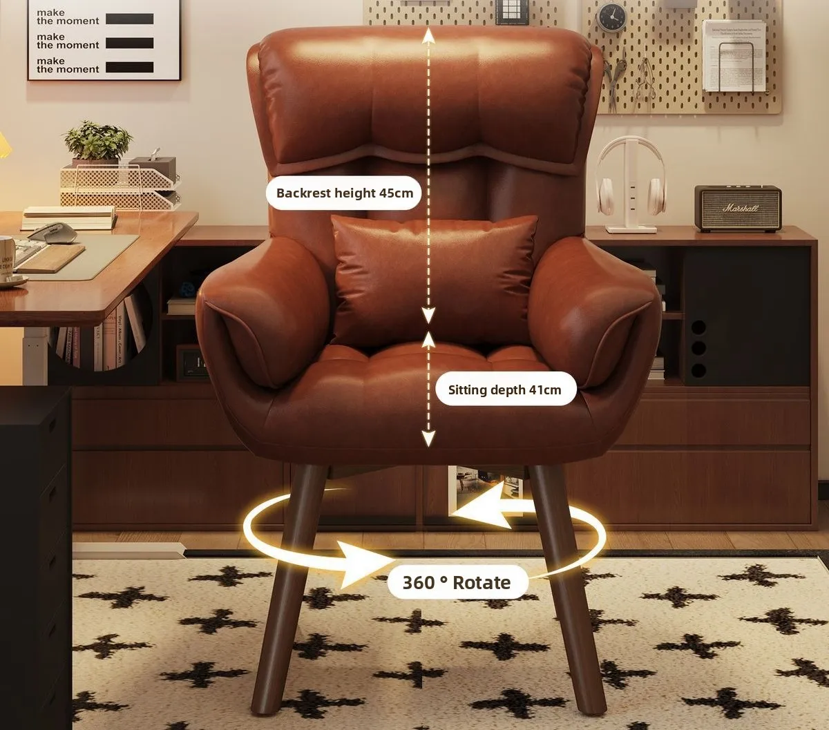 Rotating Makeup Chair with Backrest Vintage Home Office Seat Comfortable Nail Stool