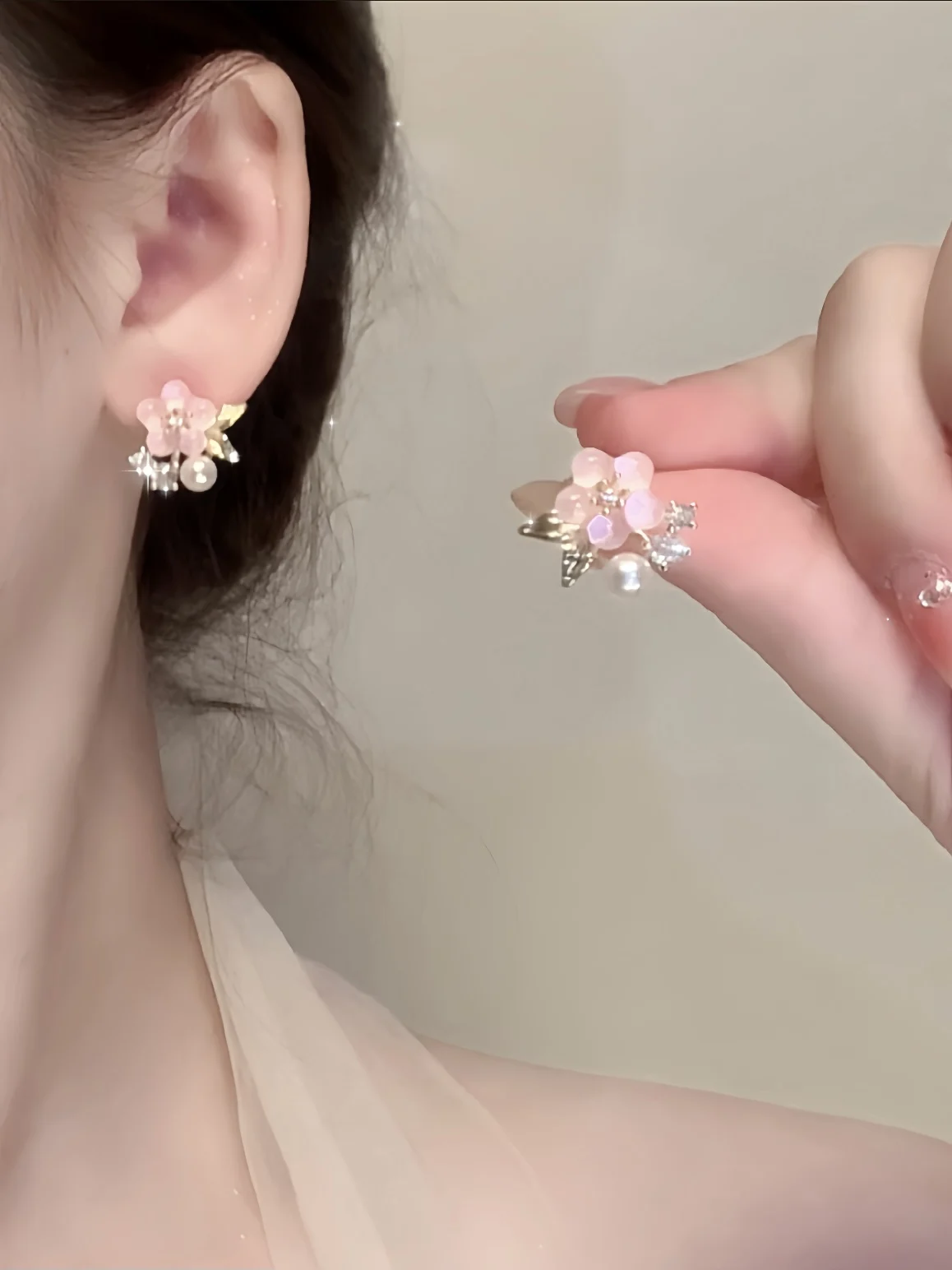 

Sweet pink peach blossom ear clip without ear hole