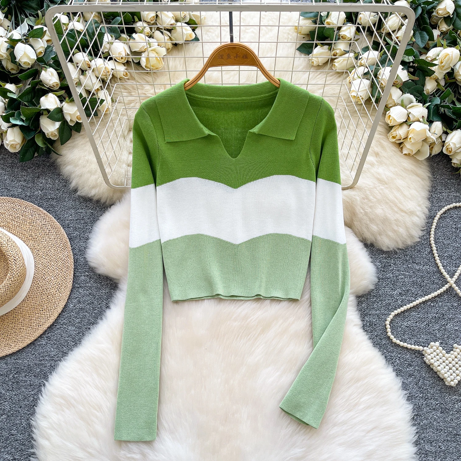 

Зима 2026, новая женская полосатая рубашка-поло с длинными рукавами и цветными блоками, удобный полосатый свитер, осенний повседневный пуловер