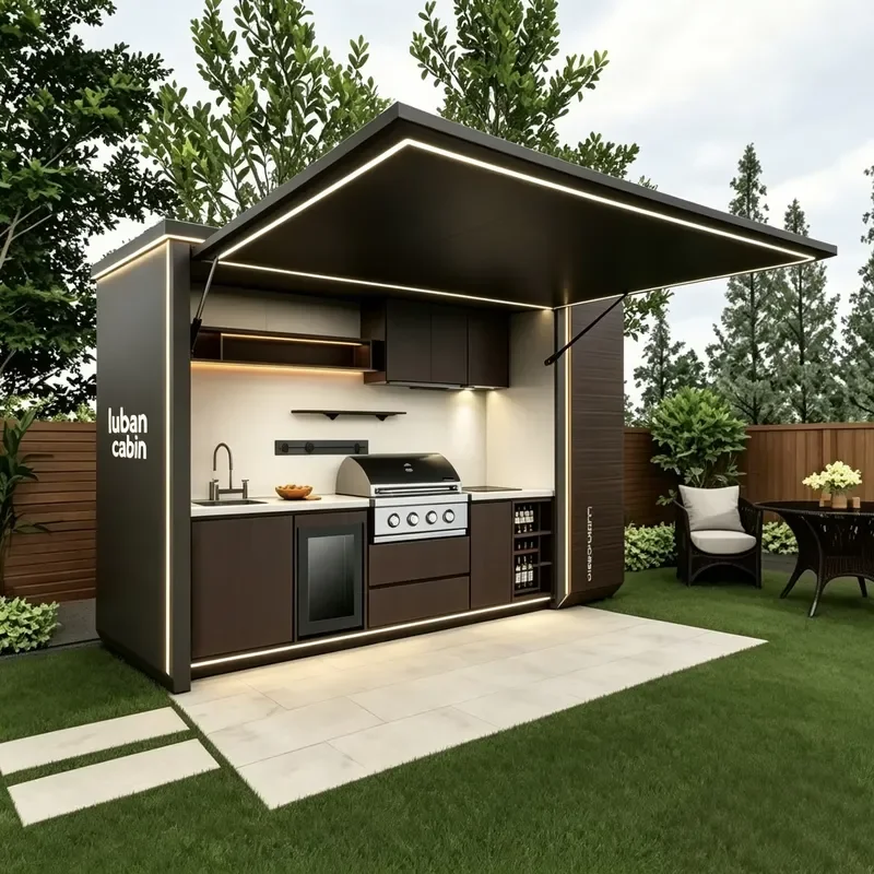 Large Capacity Commercial Outdoor Kitchen Island Grill Combo with Rotisserie and Pizza Oven for Party