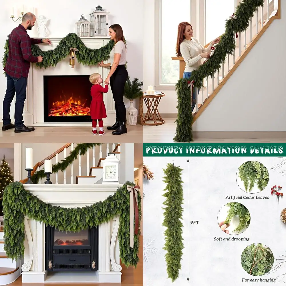 

Роскошная 9-футовая рождественская кедровая гирлянда с настоящим ощущением для внутреннего и наружного домашнего и праздничного декора