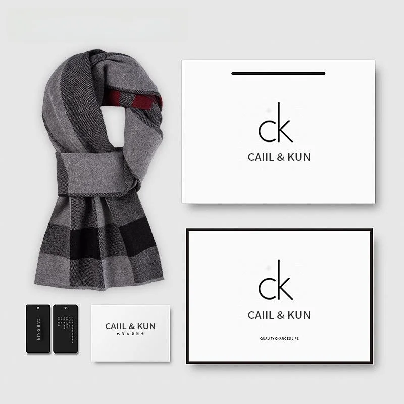 カシミヤスカーフ男性用冬新作2024公式サイトスモール夫彼氏誕生日ギフトボックス厚く暖かい長方形