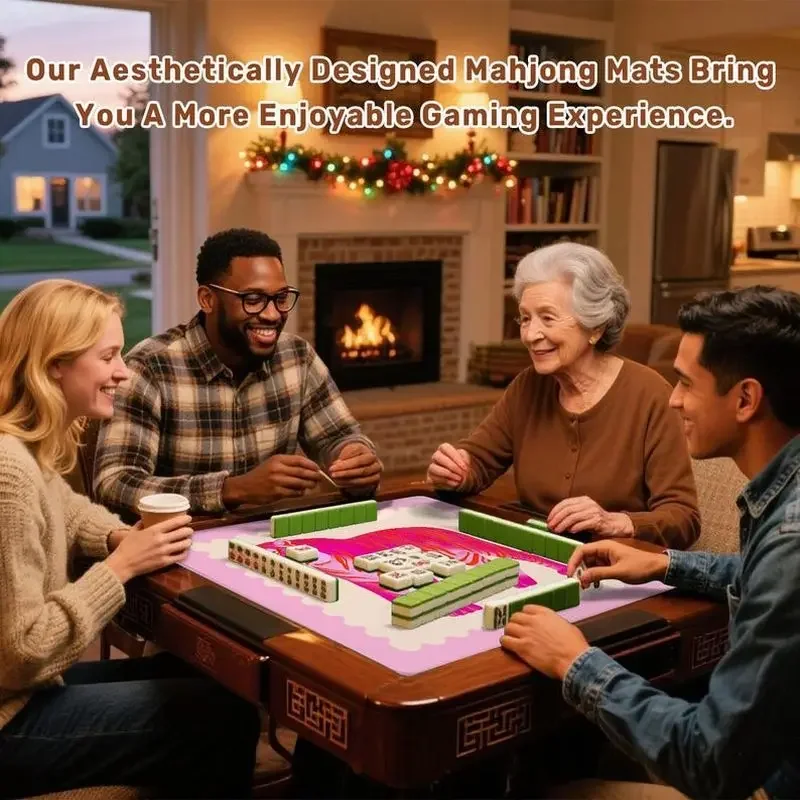 VIKAMA Solid Pink Gradient Tiger Mahjong Mat Soft Noise Reducing Girly Pad Family American Mahjong Table Cover