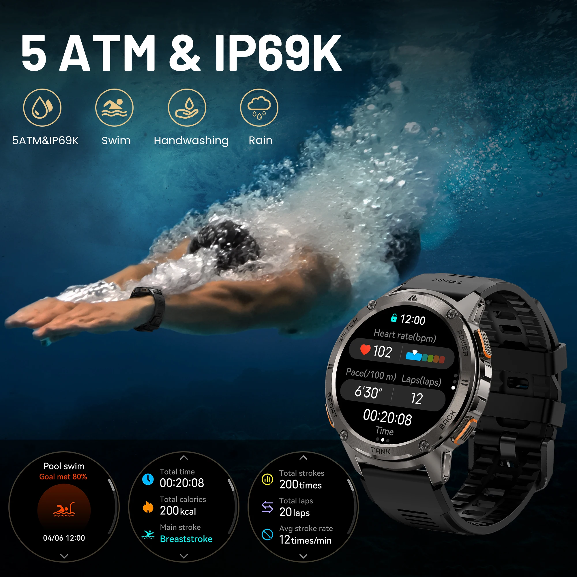 KOSPET-reloj inteligente T3 Original para hombre y mujer, accesorio de pulsera deportivo con Pantalla AMOLED, voz IA, AOD, Bluetooth y diseño militar