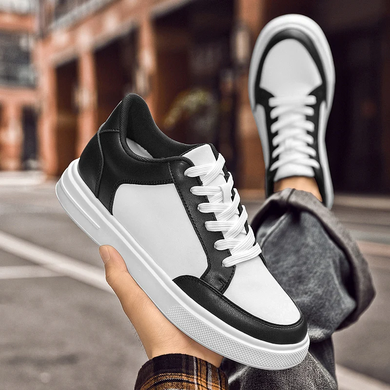 

Модные брендовые мужские удобные повседневные кожаные туфли на шнуровке, увеличивающие рост, весенние уличные нескользящие спортивные туфли для доски