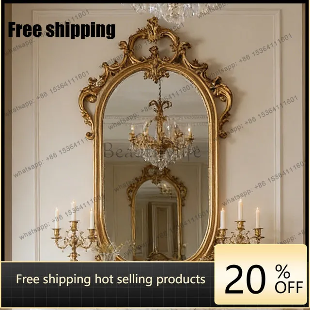 LD French oval wall-mounted cosmetic mirror bathroom retro entrance background decorative mirror