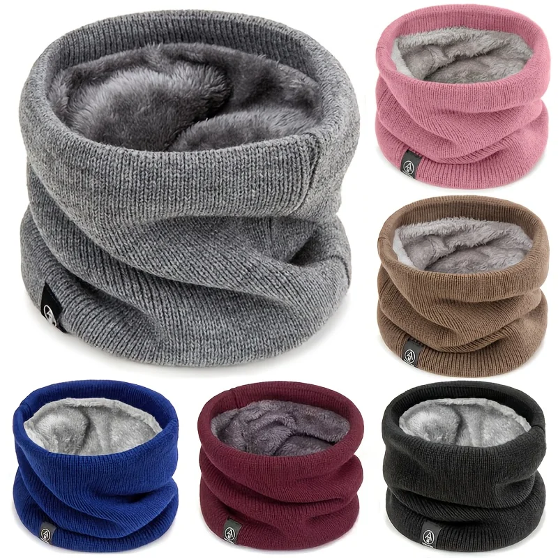 1item Solid Color and Warm A Character Scarf, The Interior Is Lined with Fleece, Elastic Knitted Unisex Warm Scarf, Outdoor Cold