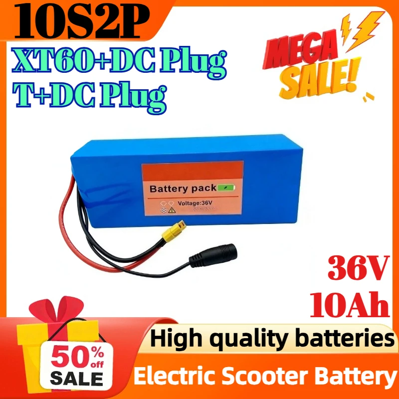 

36V 10Ah 10S2P XT60+DC Plug T+DC Plug Rechargeable Lithium Battery Pack for Electric Scooter Battery