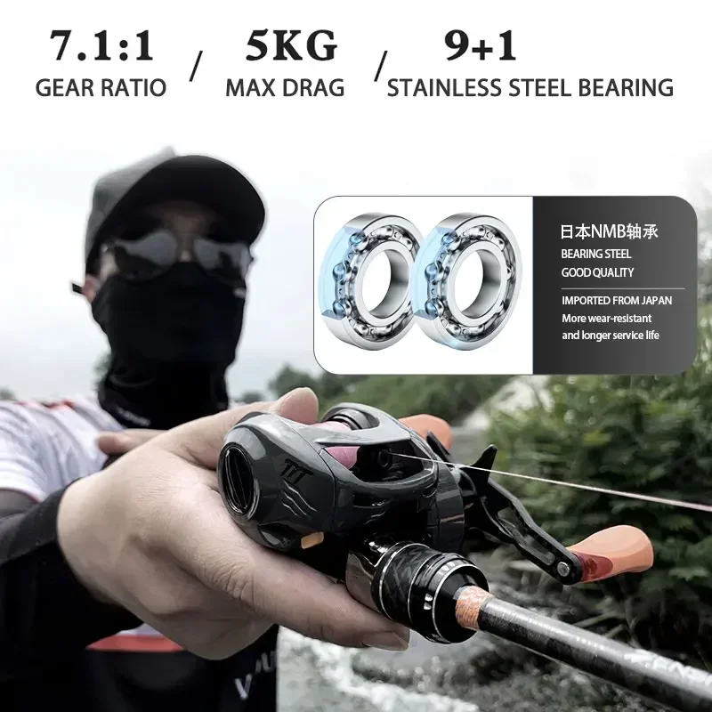 TIT-Baitcasting Fishing Reel, Ultra-Light Fibre, Fresh Water, Bait Finesse System, BB10, Gear Ratio 7.1:1