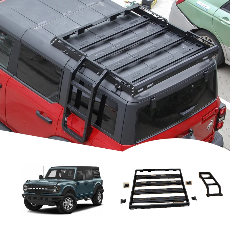 

Black Aluminum Roof Rail Rack Rail + ladder Bar Cargo Carrier Crossbar Fits for Ford Bronco 2021 2022 2023