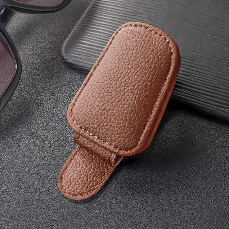 Magnetic Car Sunglass Holder PU Leather Eyeglass Hanger Clip Multifunctional Soft Visor Clip Car Accessories Sunglasses Clip