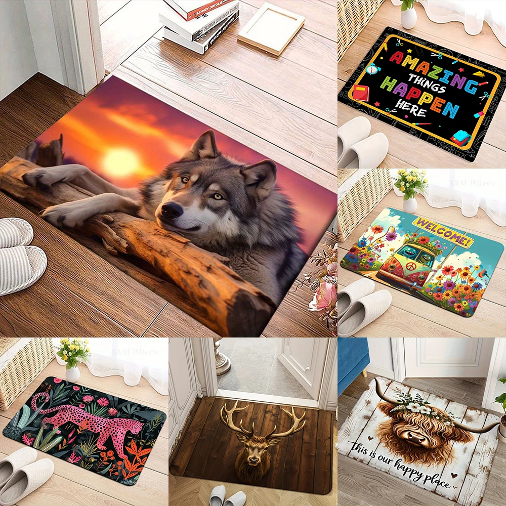 2D Flat-1pc Wolf Doorway Mat for Home Amazing Wolf Entrance Mat , Suitable for entrance,  rectangular carpet decoration.