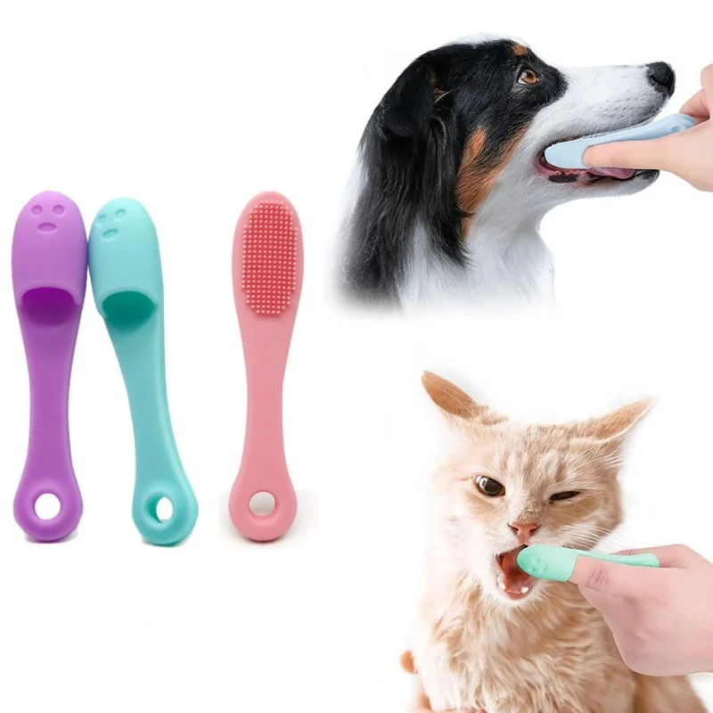 Dog Cat Silicone Finger Toothbrush Pet Teeth Stain & Black Tartar Removal Brush Soft Bristle Pet Oral Grooming Care Supplies