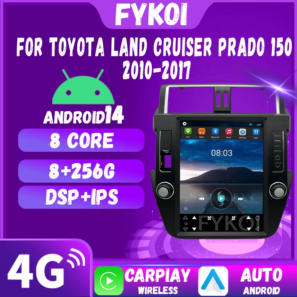 Car Radio For Toyota Land Cruiser Prado 150 2010-2017 CarPlay Android Auto Automotive multimedia Tesla Style Bluetooth 4G GPS