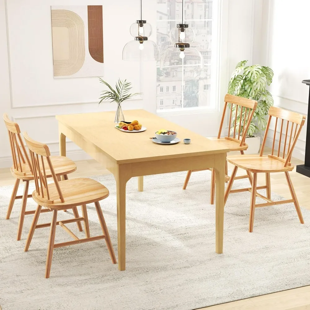 

4-piece Dining Chair Set, Farmhouse Kitchen Chairs with Rubberwood Frame, Elegant Openwork Back, Wide Seat