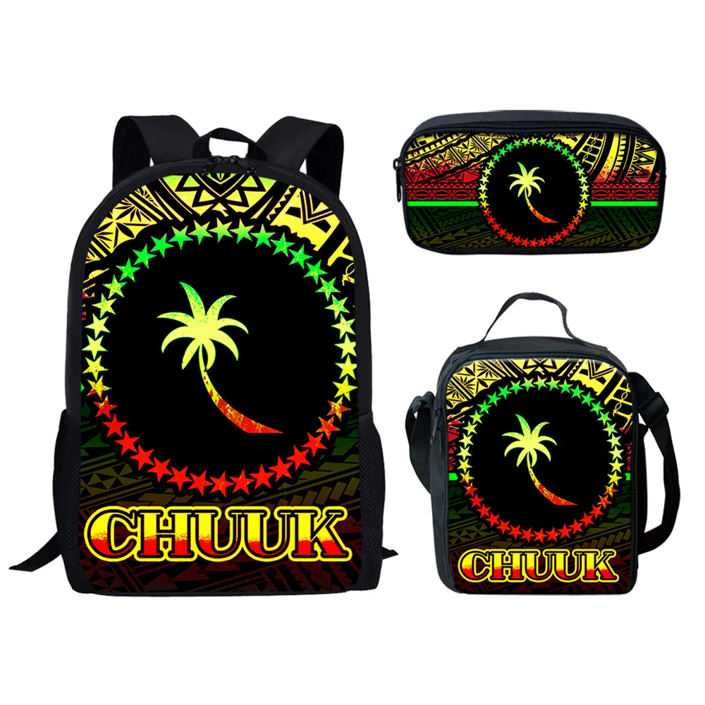 Trendy Popular New Chuuk Tribal Polynesian 3D Print 3pcs/Set Student School Bags Laptop Daypack Backpack Lunch bag Pencil Case