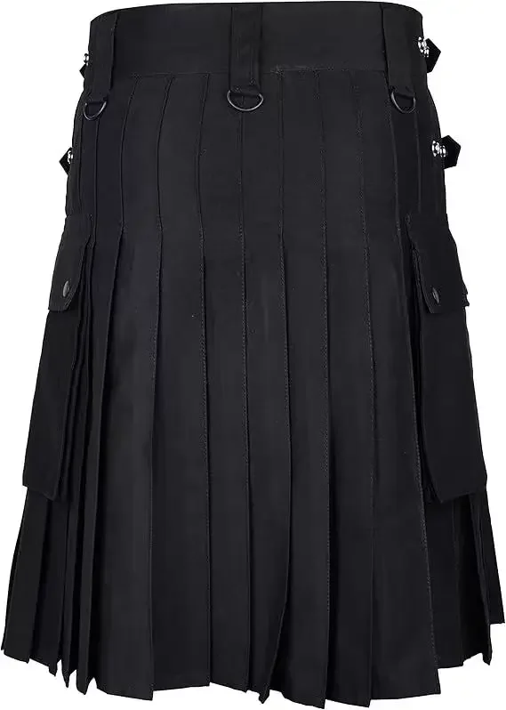 Kilt tascabile da uomo di moda di alta qualità Kilt gotico tinta unita Kilt cargo guerriero vintage Gonna a pieghe con cintura in metallo
