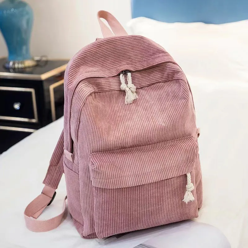 Women's Corduroy Backpack, Casual Retro Style School Bag, Large Capacity Daypack for Students & Daily Use
