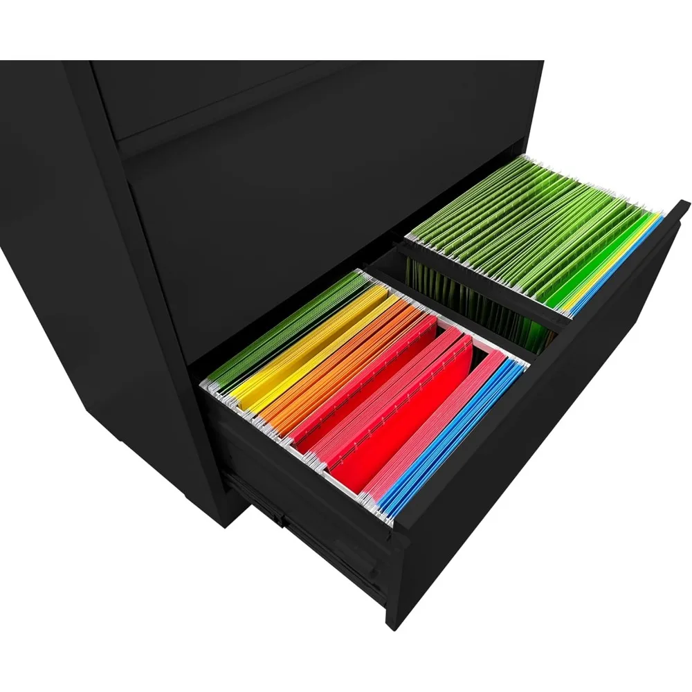 خزانة ملفات معدنية قابلة للقفل بدرجين لملفات القانونية والحروف، تصميم حديث، أسود، تخزين آمن للمستندات