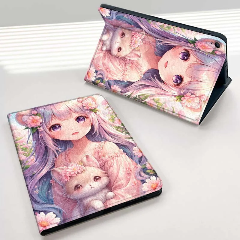 

Cute Cat Art Girl For Samsung Galaxy Tab A7 A A8 A9 A11 S6 S11 10.1 10.4 10.5 Inch Lite PLus Tablet Case Gift