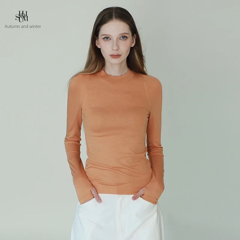 

Американская женская трикотажная футболка с длинным рукавом из шерсти и шелка, повседневная, спортивная, для йоги, с высоким воротником, мягкая и комфортная.