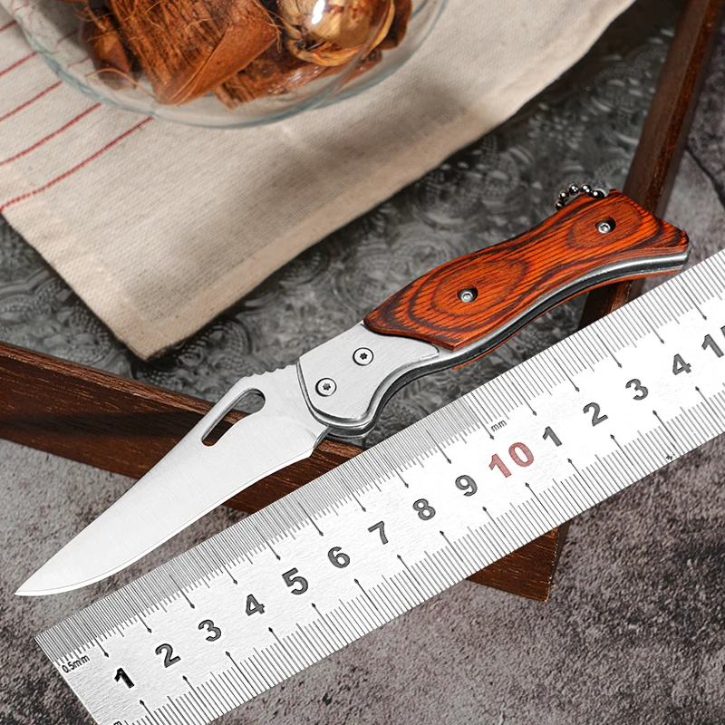 1PC Mini Folding Stainless Steel Pocket Knife Wooden Handle Multifunctional Portable Opening Pocket Knife Outdoors Tools