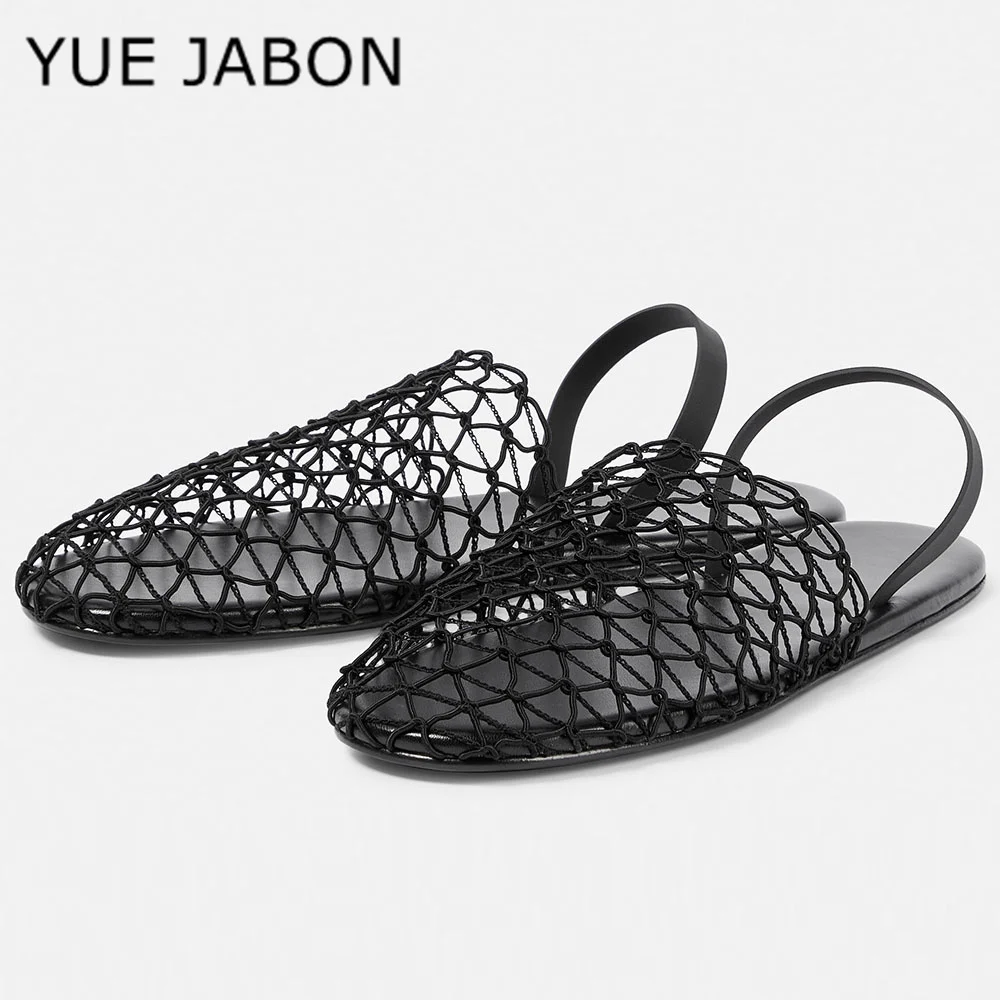 Black Mesh Slippers Women Falts Summer Luxury Sandals Designer Rome Walking Leisure Round Toe Slingback Outdoor Dress Beach Shoe