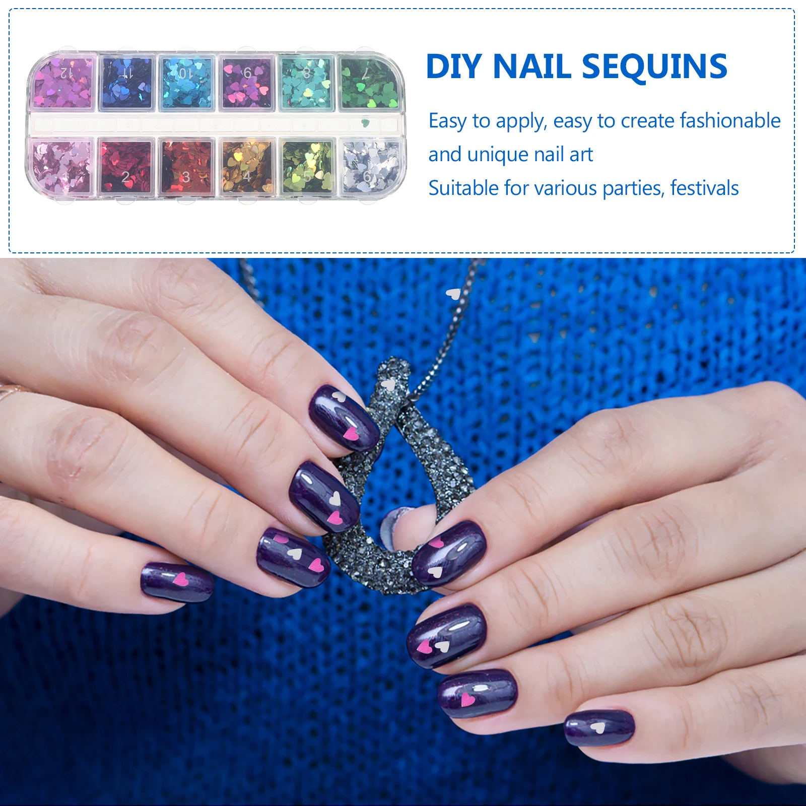 

2 Boxes Sequins Heart-shaped Nail Decoration Glitter Flash Flakes Manicure Accessories Miss