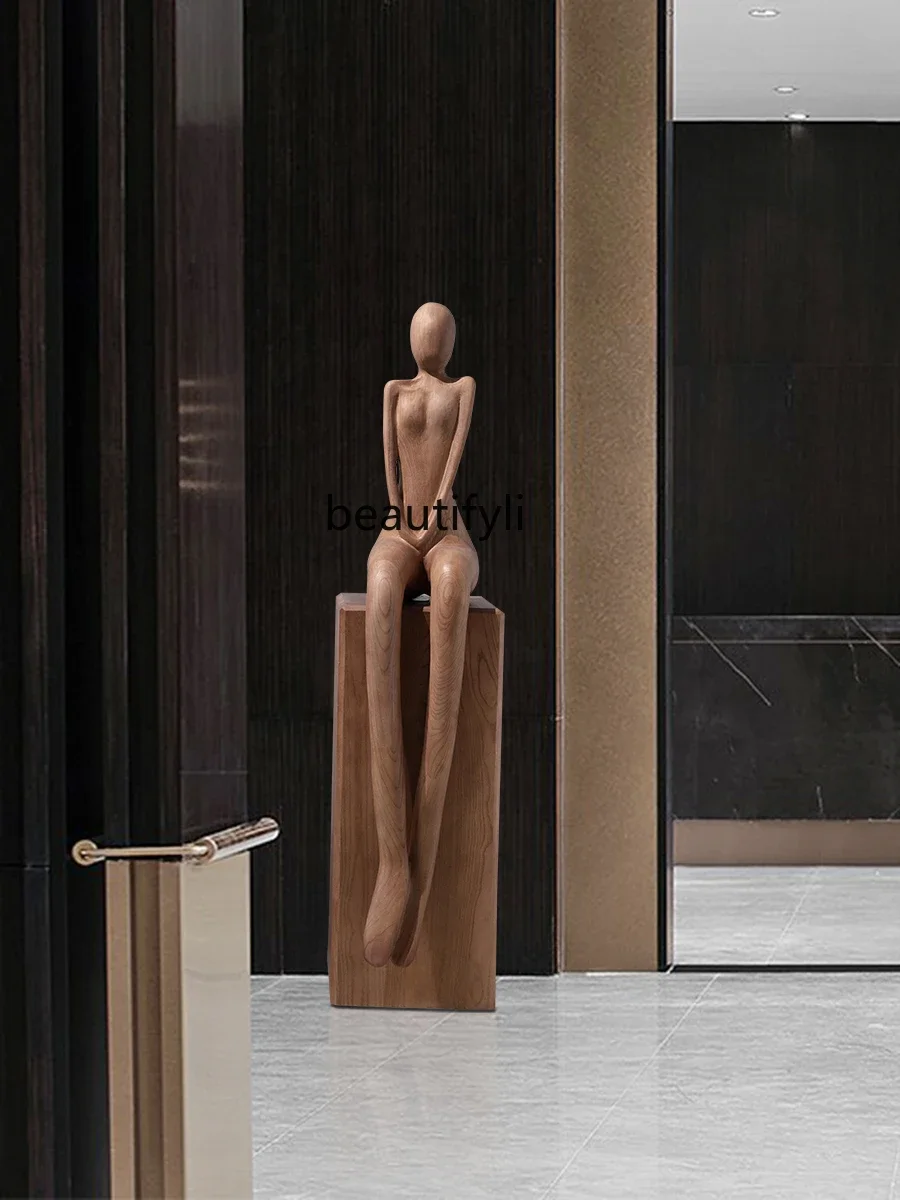 

yj15 Wood Carving Figure Sculptured Ornaments Hotel Sales Office Soft Decoration Device Model Room Floor Big Decorations