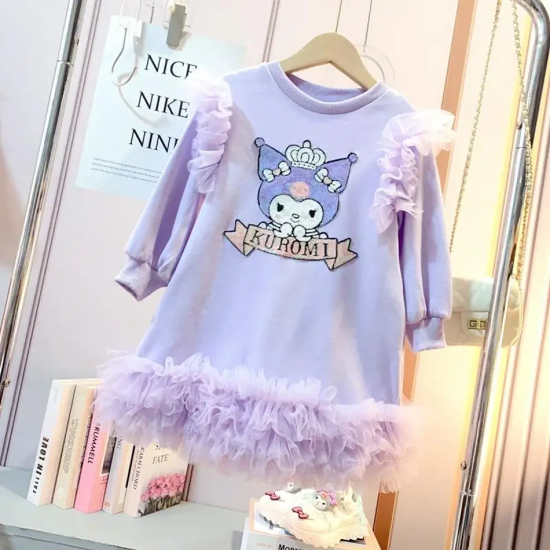 

2023 Sanrio Children Kuromi Sweatshirt Dress Anime Figure Tutu Skirt Long Sleeves Round Neck Hot Sweet Cute Cartoon New Style