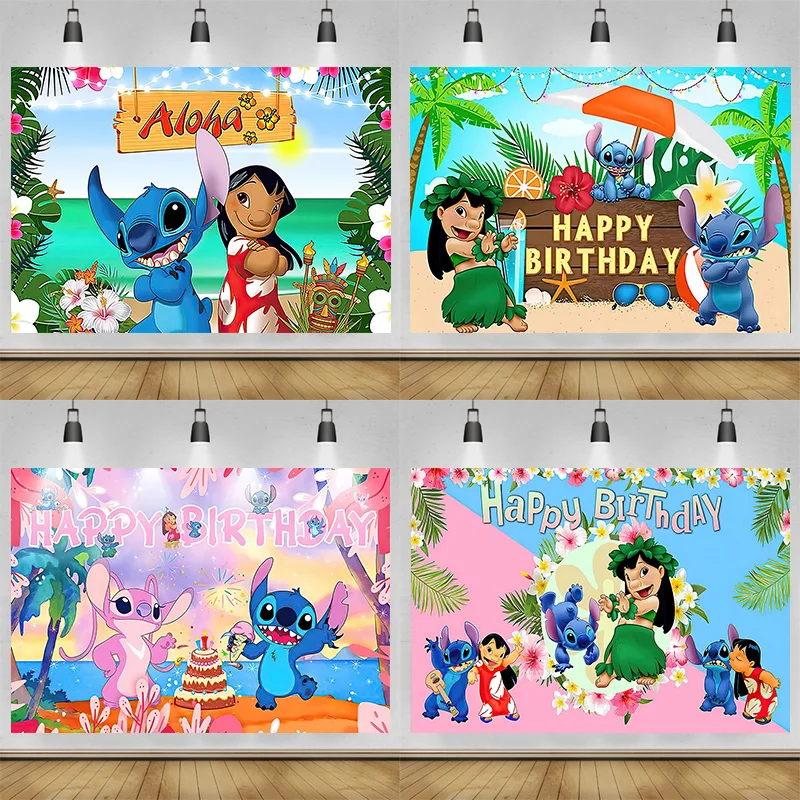 Lilo and Stitch Hawaiian Hula Disney Cartoon Theme Happy Birthday Party Background Background Customized Baby Shower