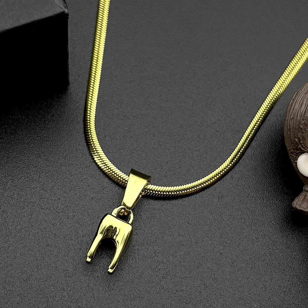 

Hip Hop Tooth Pendant Necklace For Women Men Stainless Steel Gold Color Teeth Fashion Snake Chain Party Jewelry Gift