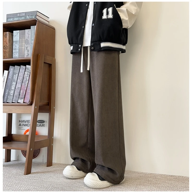 بنطال رياضي شتوي مبطن بالمخمل للرجال بلون سادة وفضفاض من الصوف السميك، بنطلون رياضي دافئ