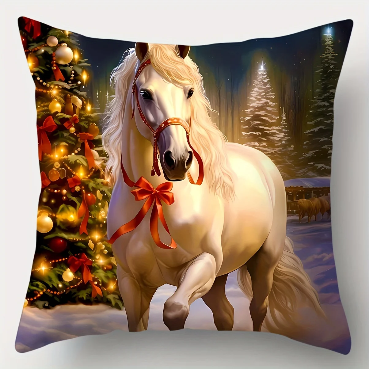 Pillowcase Home Cover Christmas Tree Decoration Ball White Horse Christmas Pillowcase Cushion Cover Suitable for Home Decoration