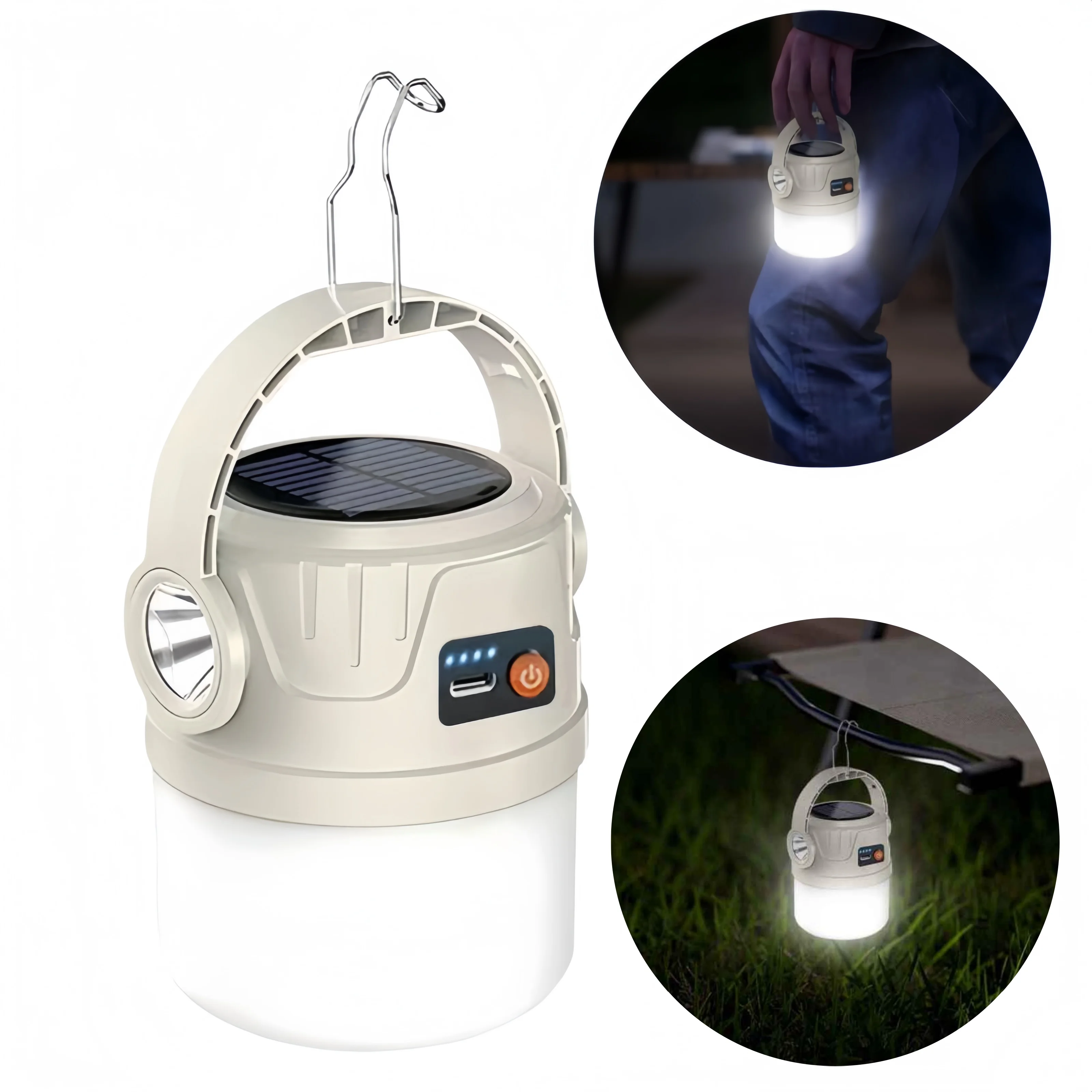 1 Uds. Linterna Solar para acampar, luz portátil para exteriores con mango colgante, pantalla de doble potencia, lámpara impermeable para tienda