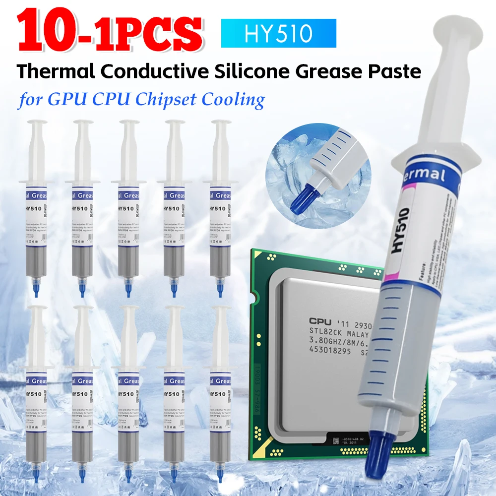 Pâte thermique de graisse en Silicone, composé conducteur thermique HY510, pour GPU CPU Chipset, refroidissement, refroidisseur gris, 1 à 10 pièces