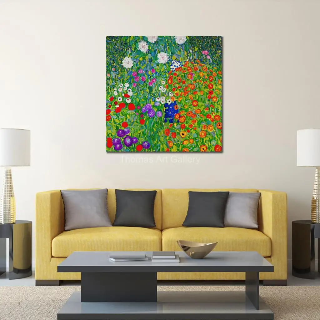 Gustav Klimt Painting Flower Garden Landscape HD Canvas Print Apple Tree Impressionist Modern Wall Decor for Hotel Room Office