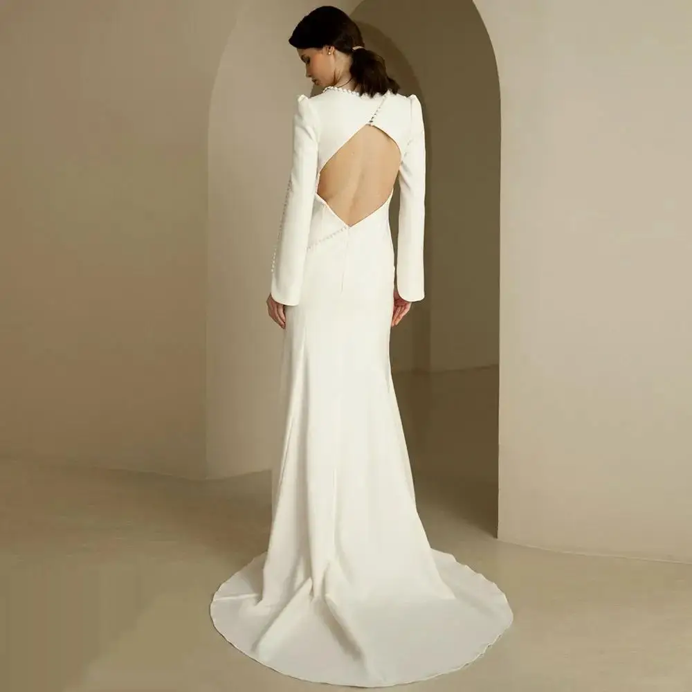 Backless O-Neck Prom Dress Long Sleeves With Floor Length Evening Dress Women Wedding Party Formal Gowns Arabia2024