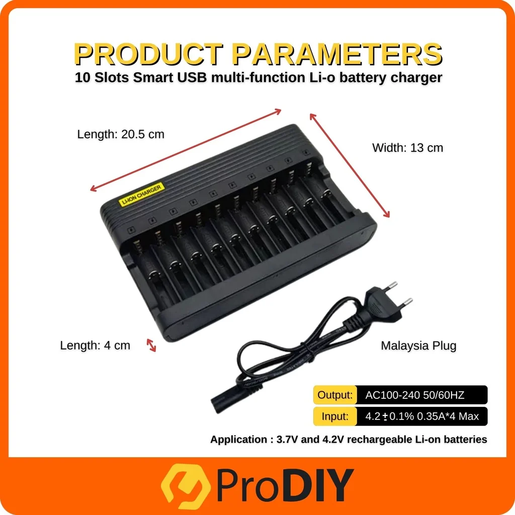 10 Slot Charger Rechargeable Battery Lithium Battery Charger3.7V Li on Battery 18650 Battery 18650