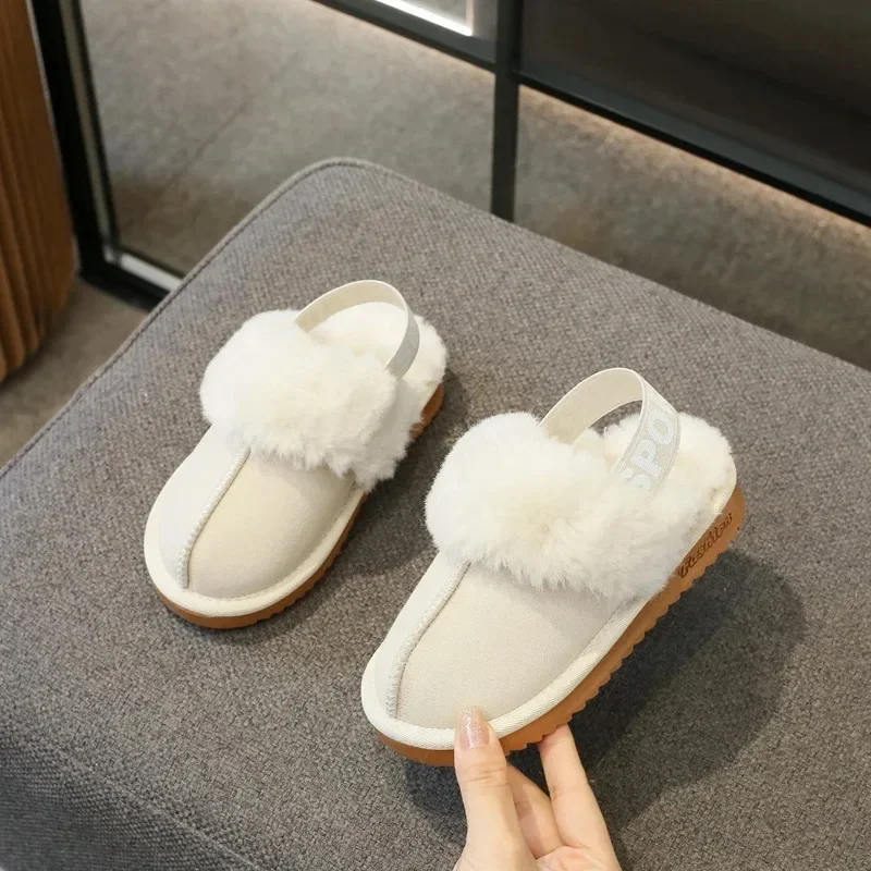 2023 New Simple Girls Slipper Elastic Band Fashion Kids Toes Wrapped Winter Warm Boys Children Cotton Shoes Casual Non-slip Cute