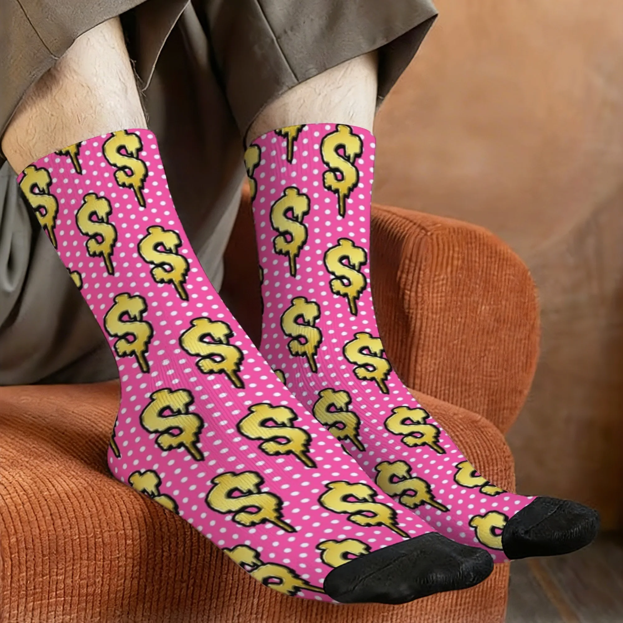 Harajuku retro American-style nouveau riche dollar sign printed men's socks, novel street trend comic book style casual socks