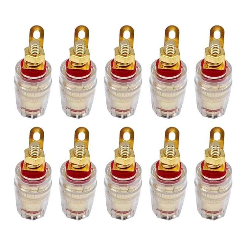 N75R-Imitation Gold Plated Audio Post Mounts 10Pcs 4Mm Crystal Binding Post Banana Plug Socket Connectors