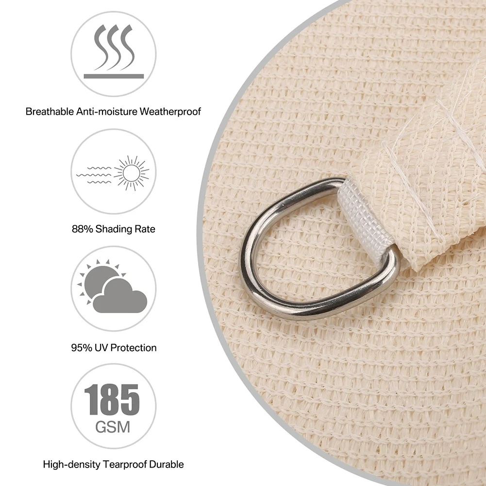 5x5x5m Sun Shade Sail Triangle PE Sunshade Cloth UV Block Shelter for Outdoor Garden Patio Backyard Awning Net Car Camping Tent