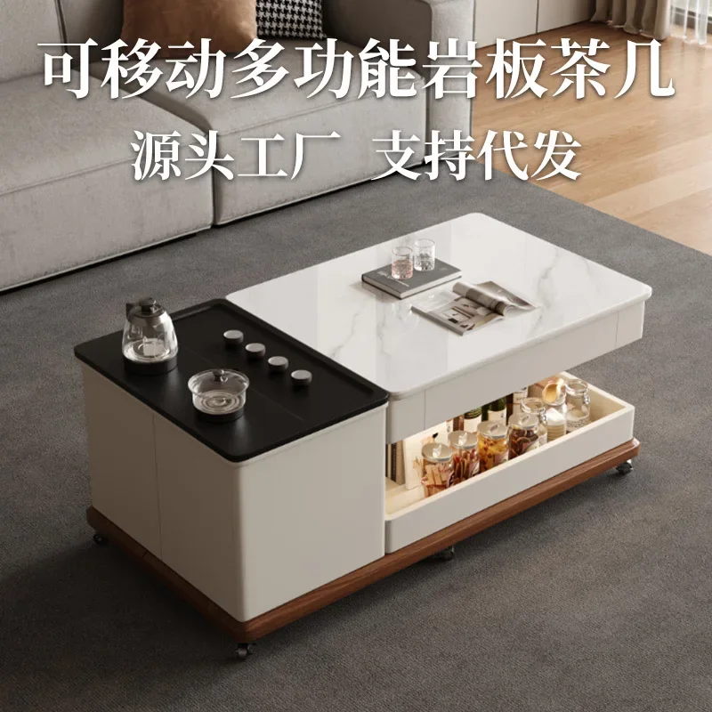 Rock slab coffee table tea making integrated movable multi-functional living room home tea table