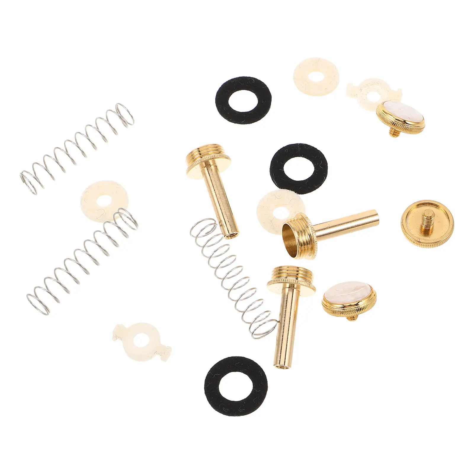 

1Set Trumpet Valve System Replacement Parts Gold-Plated Valve Cap Finger Button Piston Guides Spring Felt Washer Trumpet Repair