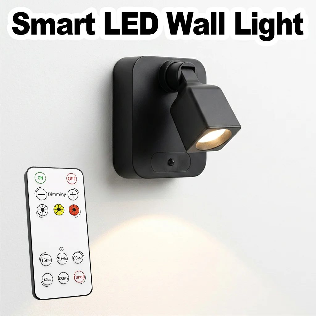 Rechargeable LED Wall Lamp Tricolor Dimmable Magnetic Wall Sconce Lamp Remote Control Night Light Adjustable Lighting Angle