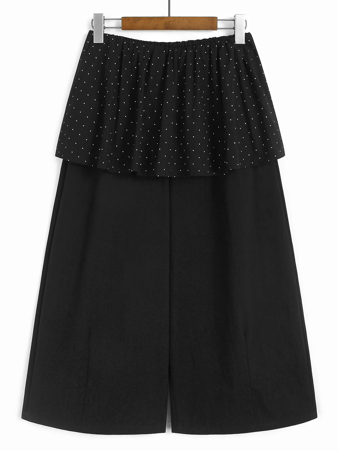 

Черно-белые брюки в горошек с широкими штанинами, на резинке, с лоскутным дизайном, прямые, повседневные, весна-лето, с эффектом двухслойности