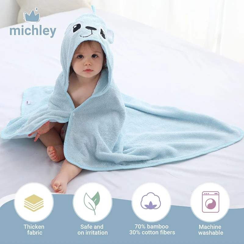 MICHLEY Cartoon Lion Bamboo Baby Bath Towel Hooded Cute Toddler Infant Blanket Shower Unisex For Kids Girls Boys Newborn 0-5T